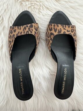 🆕 Tamara Mellon Leopard Print Slide Leather Sandals / Mules - Sz 37
